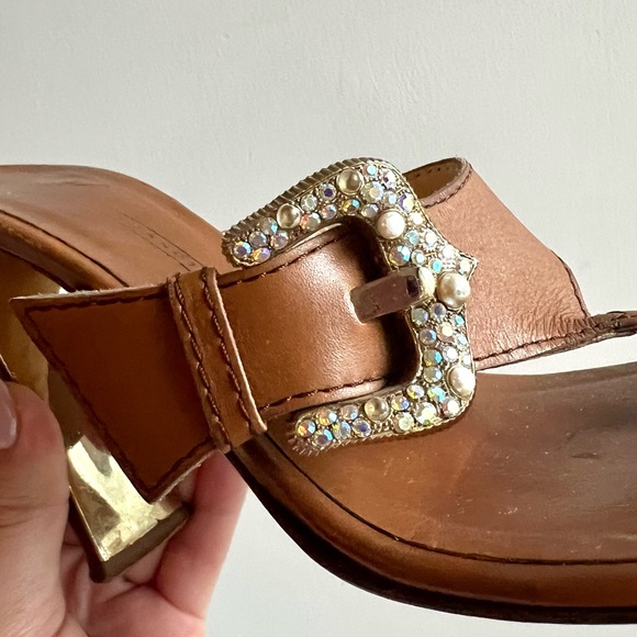 Giuseppe Zanotti Brown Leather Heeled Western Flip Flop Sandals - Picture 3 of 5